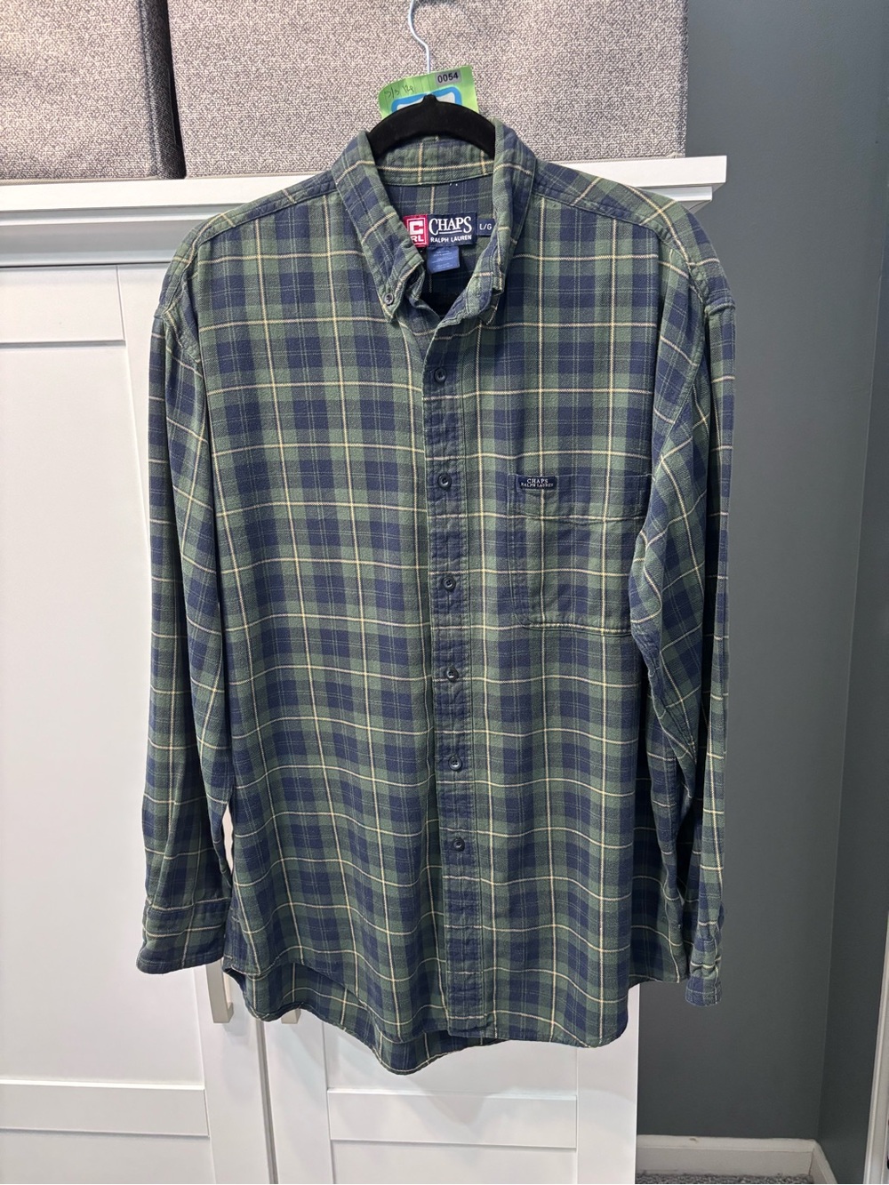 Ralph Lauren Chaps Vintage 90’s Green Plaid Flannel Shirt Size L EUC RARE